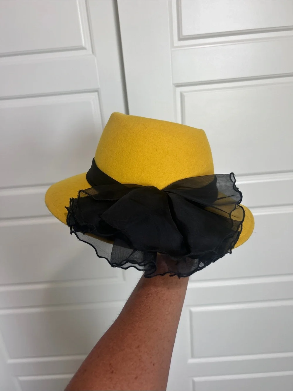 Doeskin Mustard yellow 100% wool Felt Fedora with Black Band